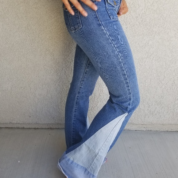 two tone flare jeans